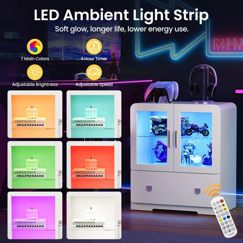 27'' Tall Display Cabinet with Acrylic Doors and LED Lights - N/A