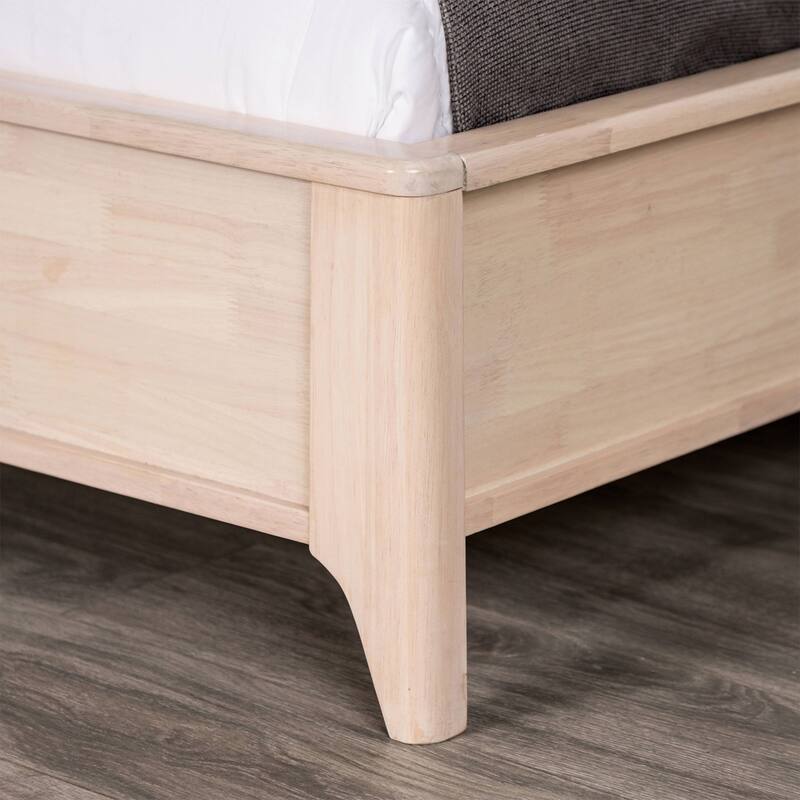 Wooden Twin-size Bed with Vertical Reeding Headboard in White Wash
