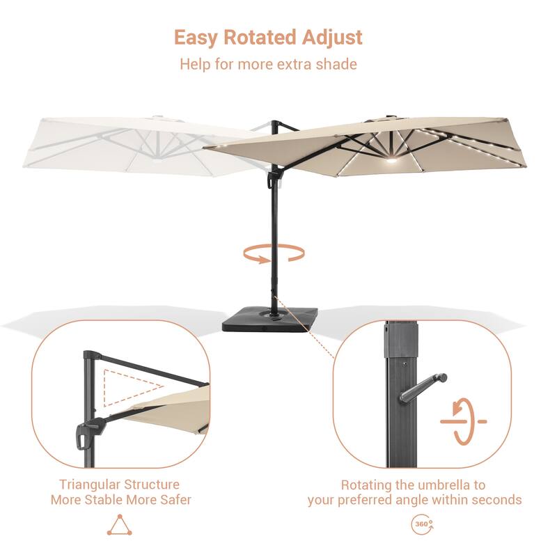 LIVOOSUN Patio10x10FT LED Aluminum Cantilever Umbrella Solution-Dyed Fabric w/Base