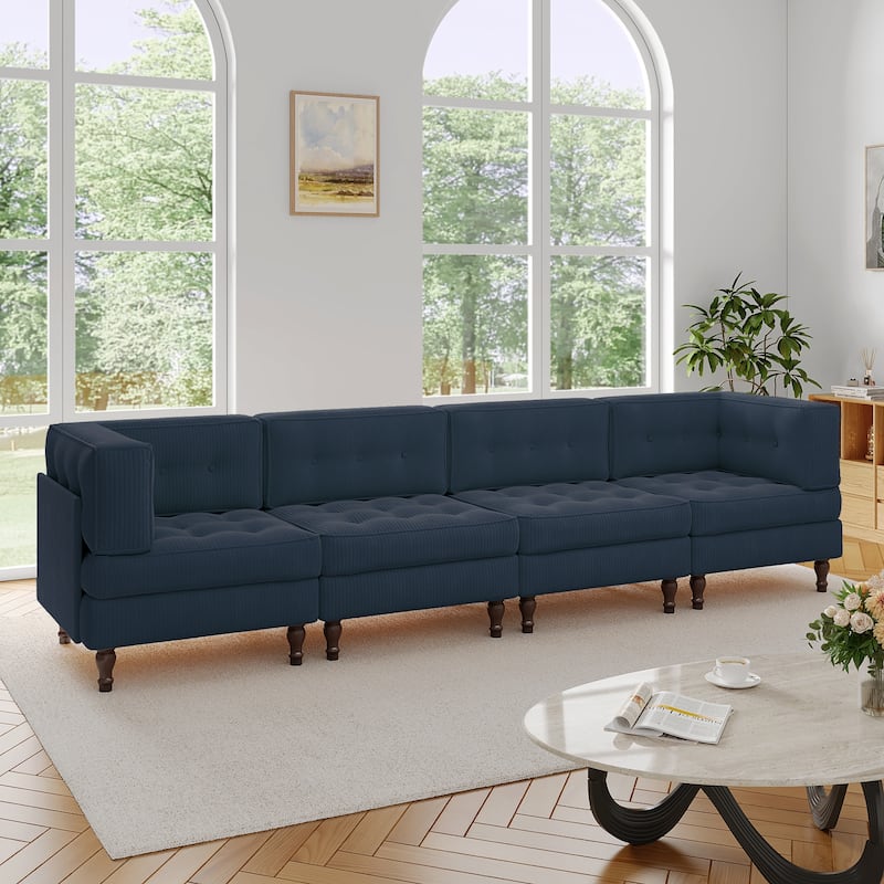 UIXE 4-Piece Corduroy Upholstered Modular Sectional Sofa for Living Room - Navy