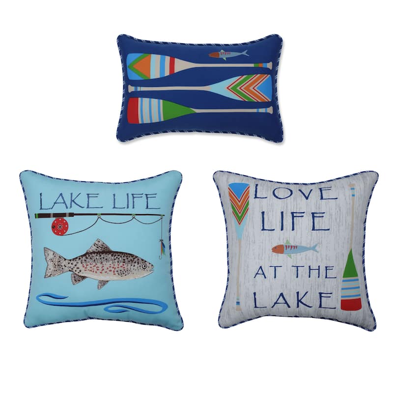 Pillow Perfect Outdoor/Indoor Lake Life Collection 3 Pack Throw Pillows 18.5/11.5x18.5 - Polyester - Set of 3 or More - 18.5 X 18.5 X 15 - Accent - Blue
