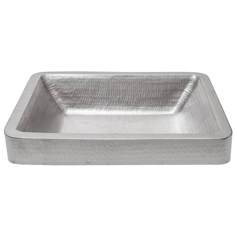 19" Rectangle Skirted Vessel Hammered Copper Sink in Nickel (VREC19SKEN)