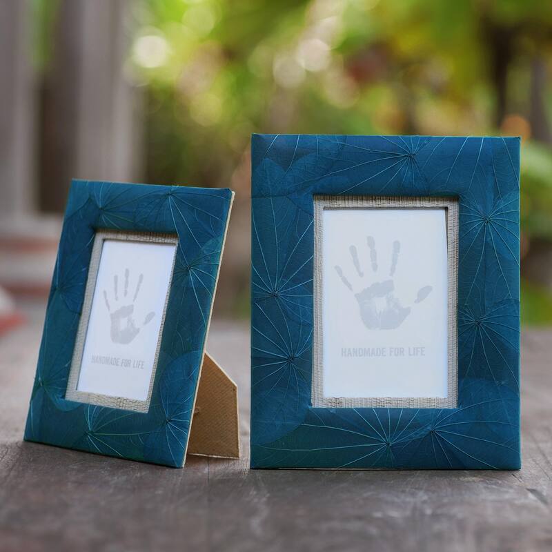 Novica Handmade Autumn Spirit In Blue Natural Fiber Photo Frames (Pair)