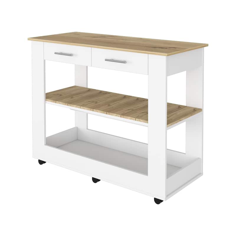 FM Furniture Brooklyn 46 Kitchen Island, Two Shelves, Two Drawers