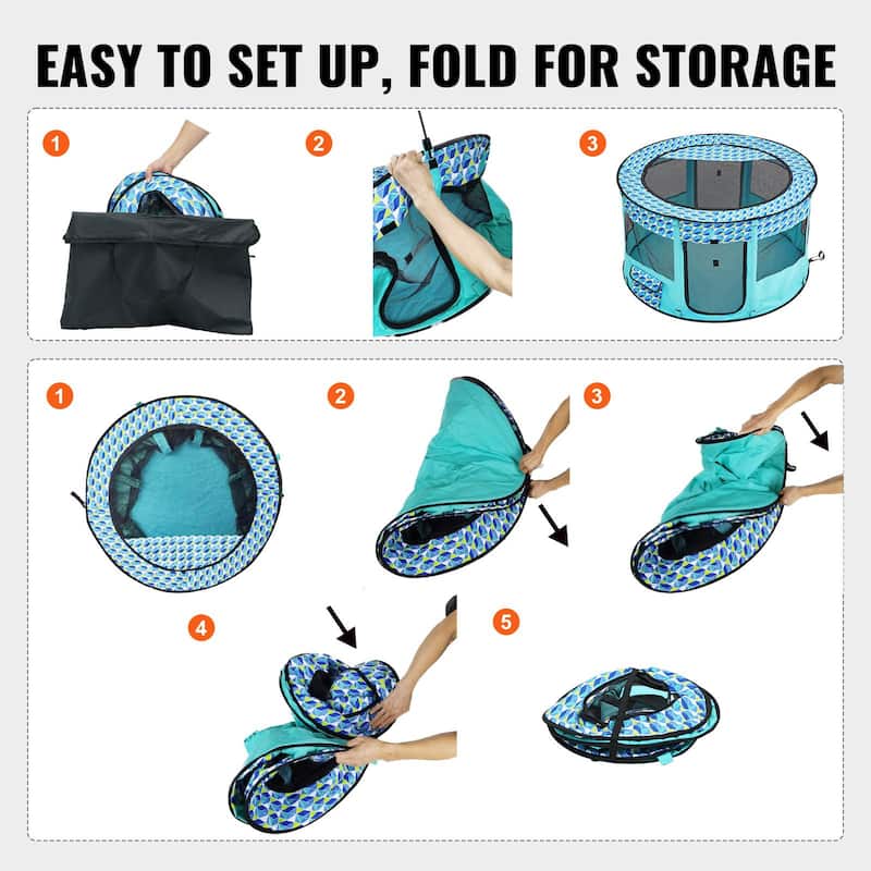 Foldable Pet Playpen Portable Dog Crate for Indoor Outdoor Use - 44 x 44 x 24 in
