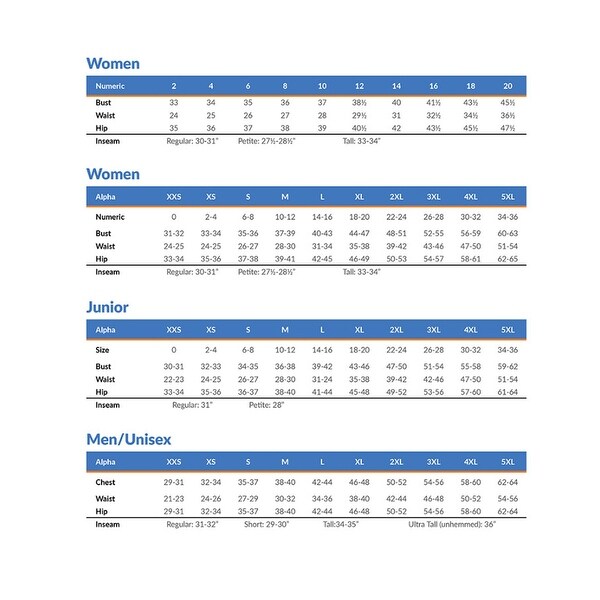 cargo pants size chart