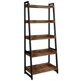 Industrial Bookshelf 5-Tier, Bookcase Ladder Shelf, Storage Shelves ...