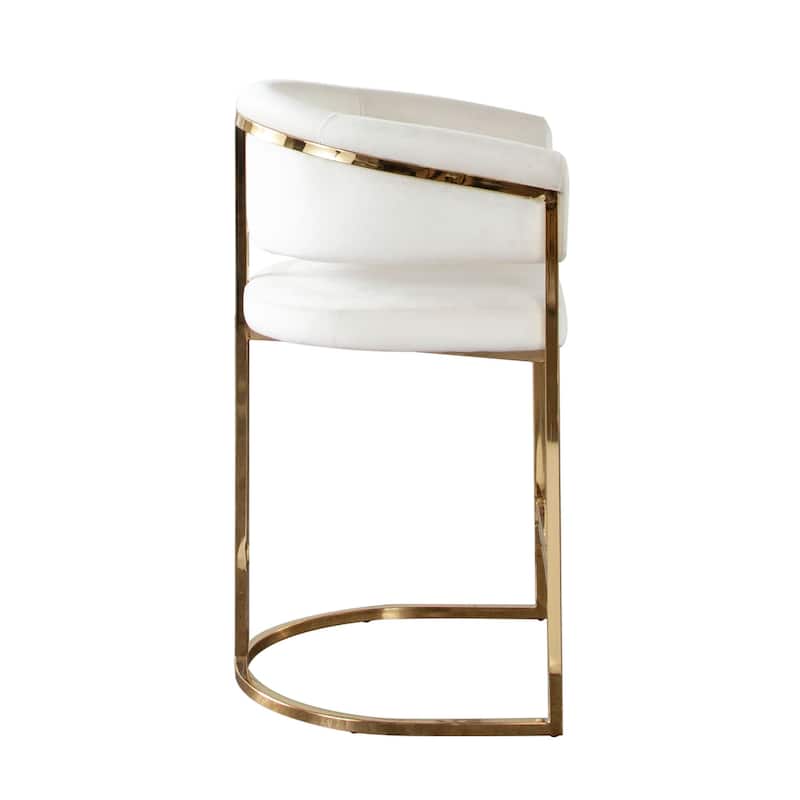 Dely Counter Height Chair, Cream Velvet with Gold Metal Sled Frame