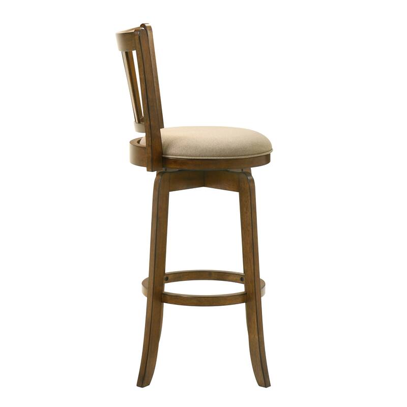 Wren Modern Farmhouse Swivel Wood Counter Height Kitchen Bar Stool in Sepia Brown Finish withUpholstered Seat