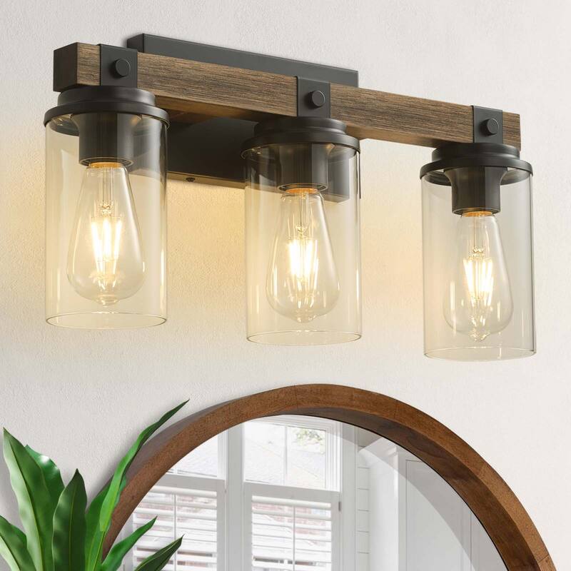 Starsky 2/3 Lights Farmhouse Modern Dimmable Bathroom Glass Vanity Light with Clear Cylinder Shade