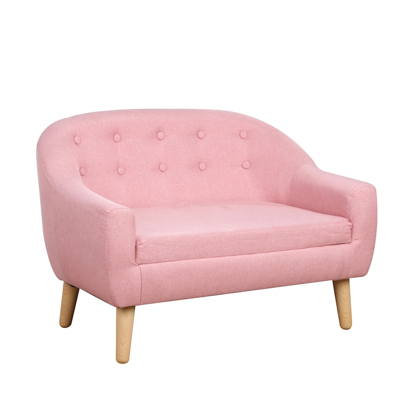 Kids Sofa for 2 Children Ages 3 to 7 Comfortable Upholstered Wooden Frame - 30" x 20" x 21" - Pink