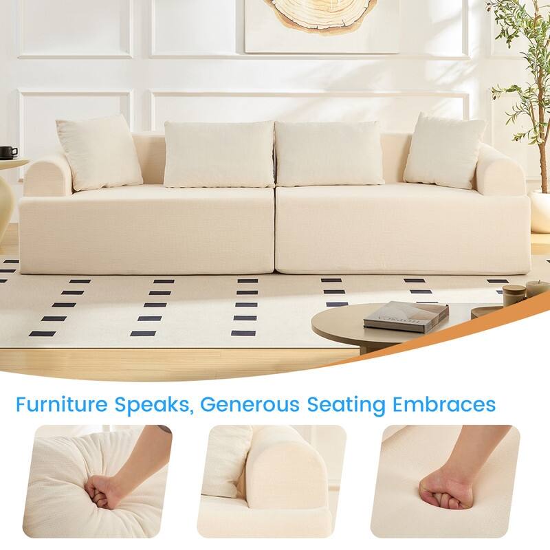 104" Curved Modular Sectional Sofa in Chenille Fabric Modern Minimalist Design Compressed No Assembly Required