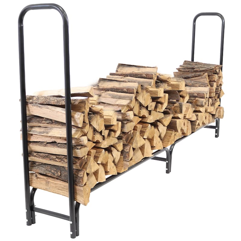 Sunnydaze Black Outdoor Firewood Stacker Storage Holder Log Rack - 8-Foot