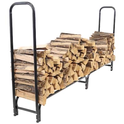 Sunnydaze Black Outdoor Firewood Stacker Storage Holder Log Rack - 8-Foot