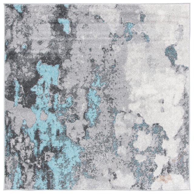 SAFAVIEH Adirondack Cordelia Abstract Glam Rug - 10' x 10' Square - Turquoise/Grey