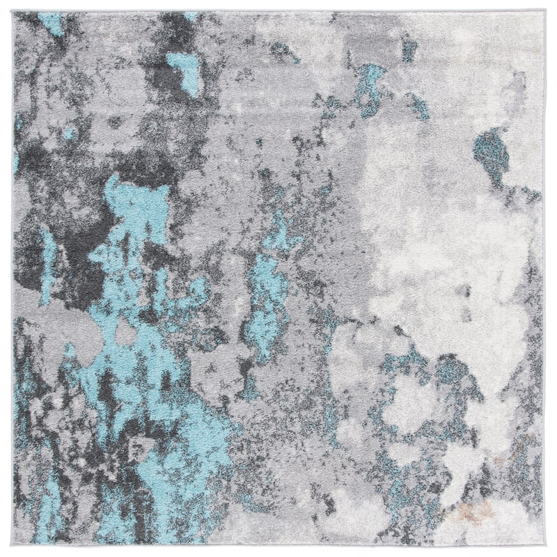 SAFAVIEH Adirondack Cordelia Abstract Glam Rug - 4' x 4' Square - Turquoise/Grey