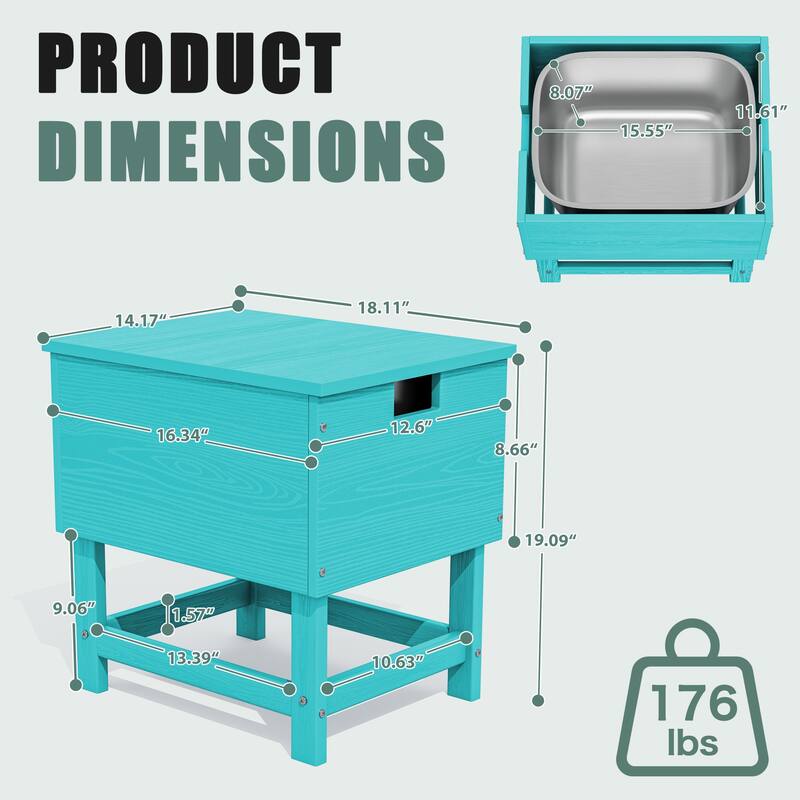 Outdoor Patio Weather Resistant HDPE Coffee & Side Table, Build-in Stainless Steel Cooler Bucket