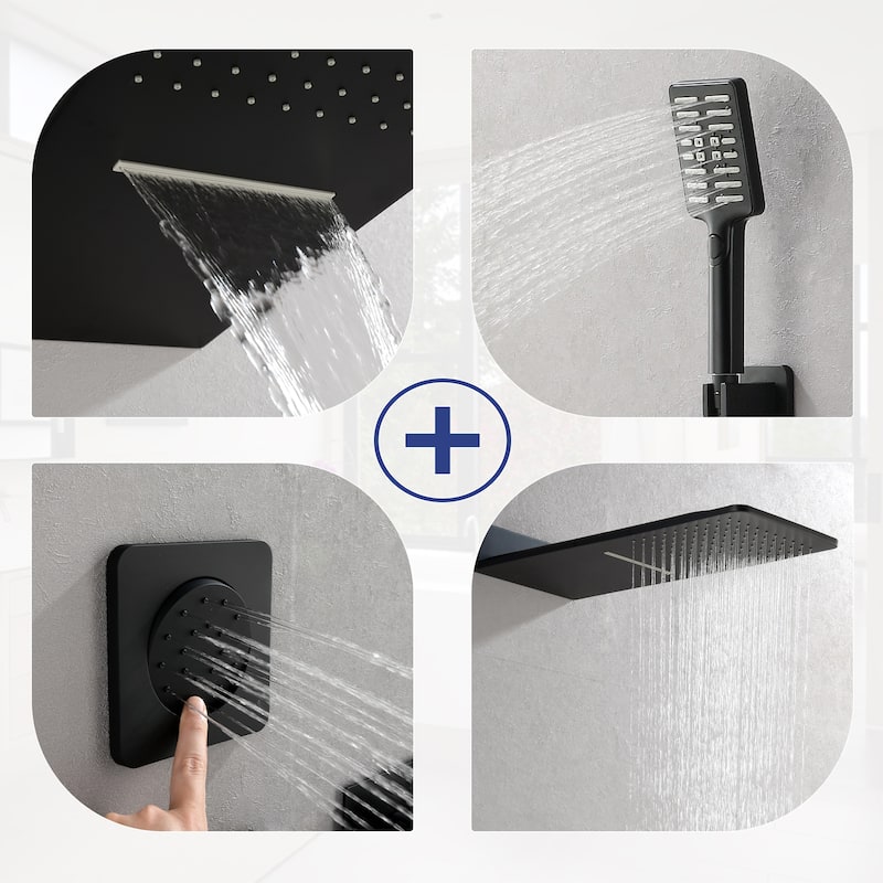 4-Mode Complete 24'' Rain and Waterfall Shower System with 3 Body Jets and Handheld Showerhead