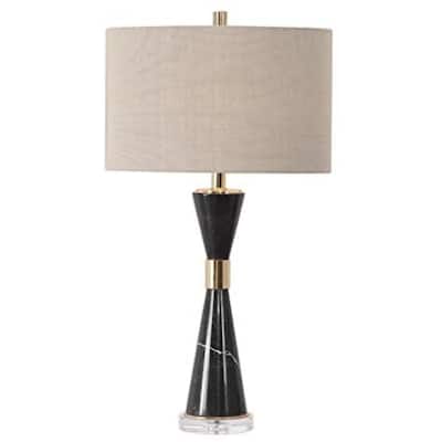 Hourglass Base Table Lamp with Beige Drum Shade - 29.5" - Black