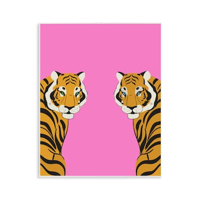 Stupell Bold Mirrored Tigers on Pink Wall Plaque Art Design By House of Lulu