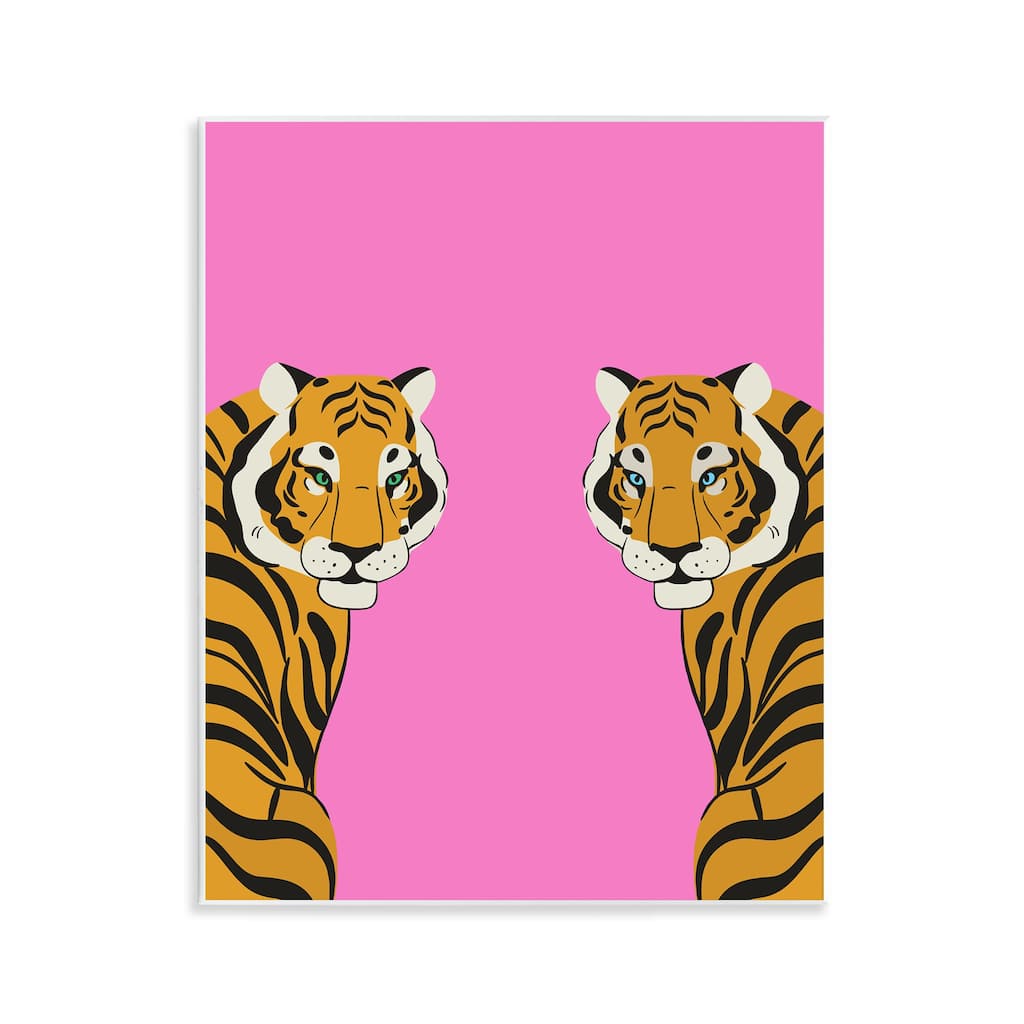 Stupell Bold Mirrored Tigers on Pink Wall Plaque Art Design By House of Lulu