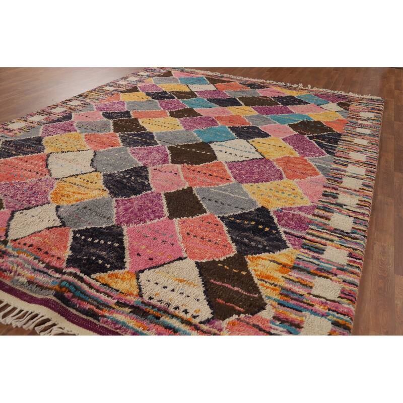 Trellis Moroccan Area Rug Hand-Knotted Wool Carpet - 7'11" x 10'11"