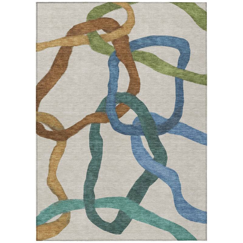 Machine Washable Indoor/ Outdoor Abstract Links Chantille Rug