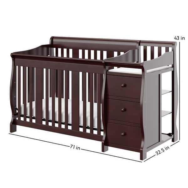 dimension image slide 1 of 4, Storkcraft Portofino 4-in-1 Convertible Crib and Changer - Convenient Storage Solution, 3 Spacious Drawers and 3 Open Shelves