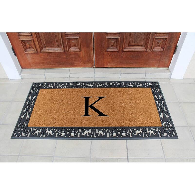 A1HC Rubber and Coir Paisley Border Heavy Duty Non-Slip Durable Double Door Monogrammed Doormat 30"X60", Black