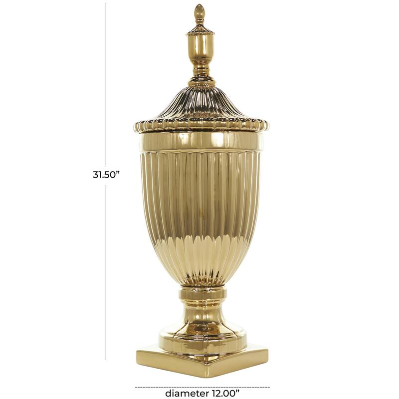 Ceramic Living Room Decorative Jars with Grooves and Lid - Gold, Silver, Black, White - Roche River Decor