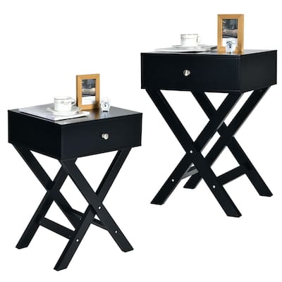 Gymax Set of 2 X-Shaped Nightstand Side End Table Bedside Table w/