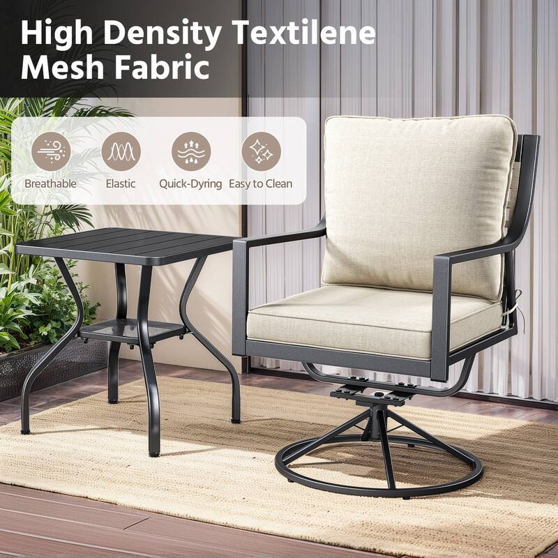5-Piece Outdoor Patio Dining Set with 4 Swivel Chairs & 1 Square Table - Bistro Set for Garden, Deck, Backyard, Porch
