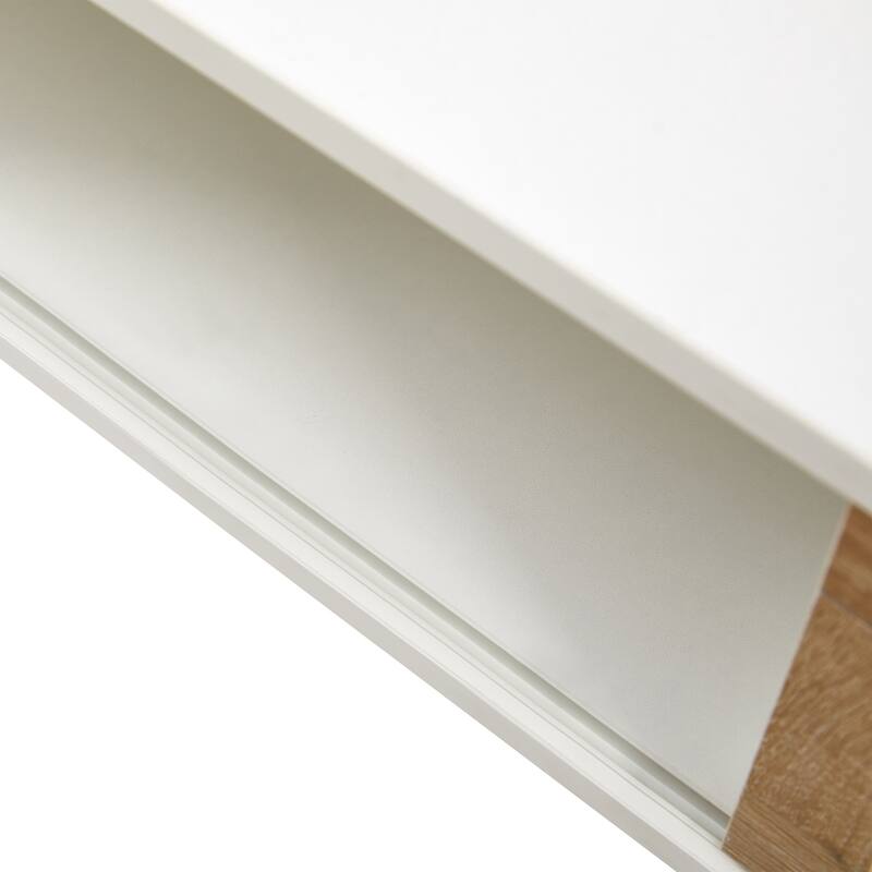 Anmytek Rattan Coffee Table,Sliding Door for Storage, Metal Legs White Modern Living Room Storage Centerpiece Organizer