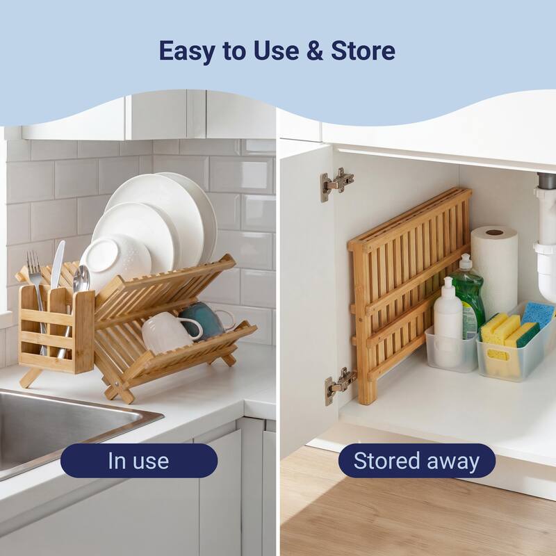 Arlen Farmhouse Foldable 2-Tier Dish Drying Rack with Detachable Utensil Holder