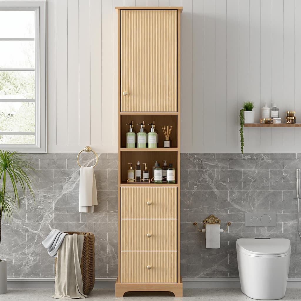 67.7" Tall Freestanding Bathroom Cabinet, Traditional American Style, with 1 Door and Adjustable Shelf