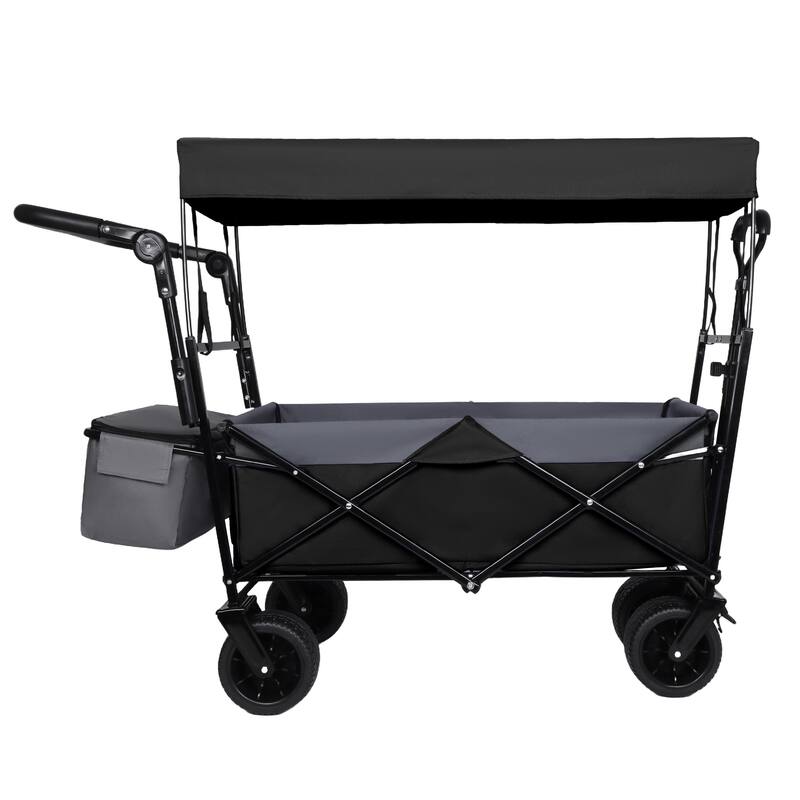 480lb Capacity Collapsible Wagon with Canopy & Push Handle - 7" All-Terrain Wheels, Black