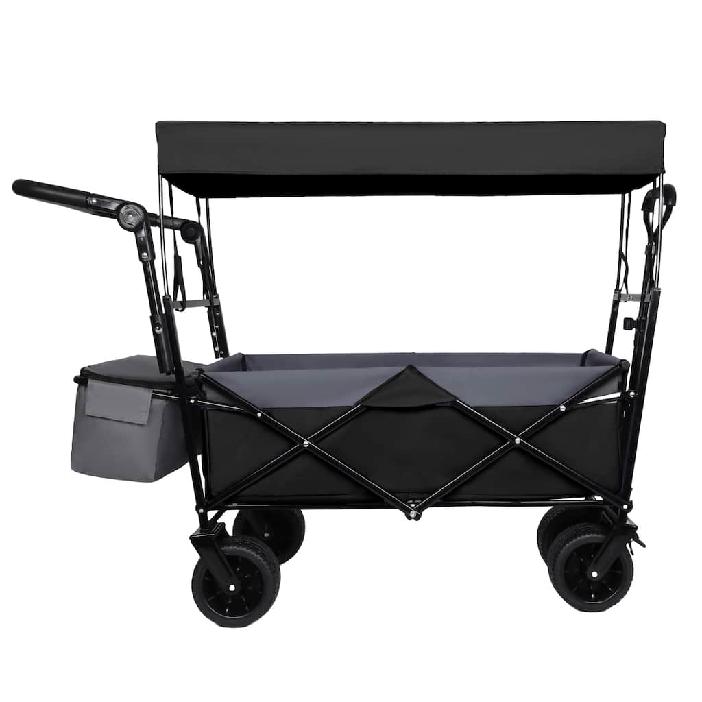 With Push Handle, 480Lbs Collapsible Wagon with Canopy, Wagon cart with 7" All-Terrain Wheels, Large Capacity, Shopping, Sports