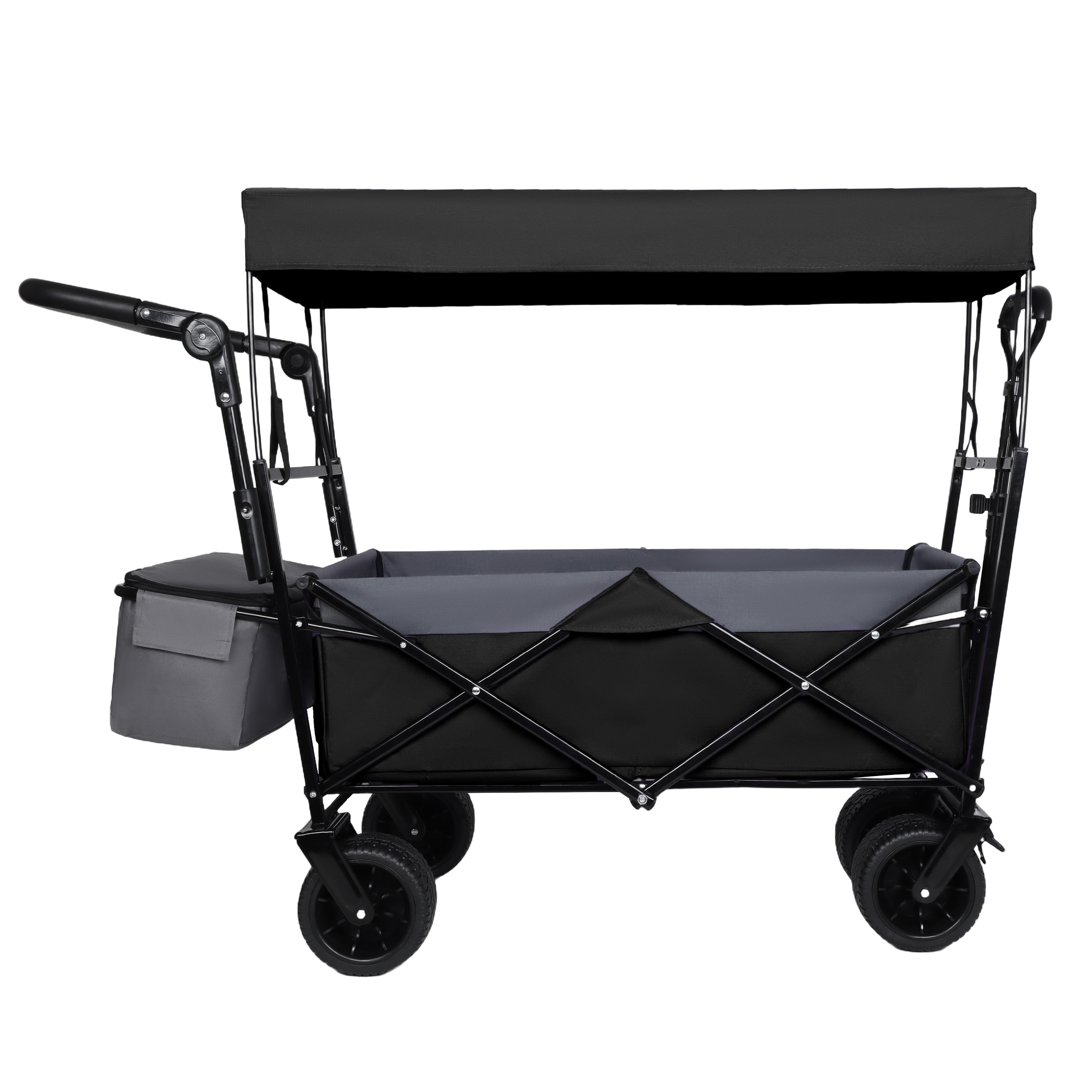 With Push Handle, 480Lbs Collapsible Wagon with Canopy, Wagon cart with 7" All-Terrain Wheels, Large Capacity, Shopping, Sports