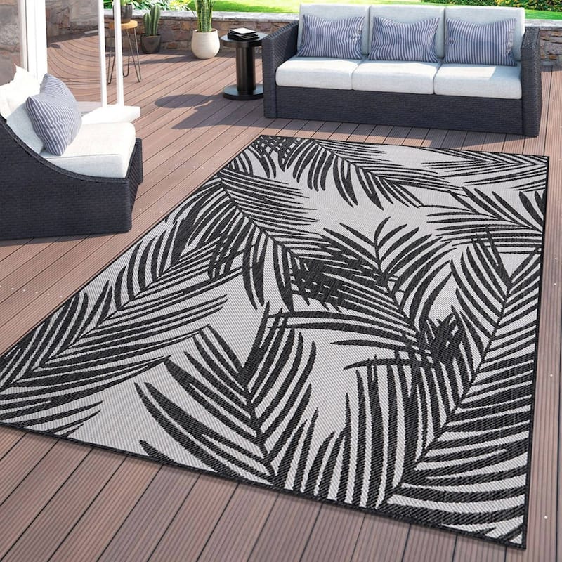 World Rug Gallery Contemporary Distressed Leaves Textured Flat Weave Indoor/Outdoor Area Rug