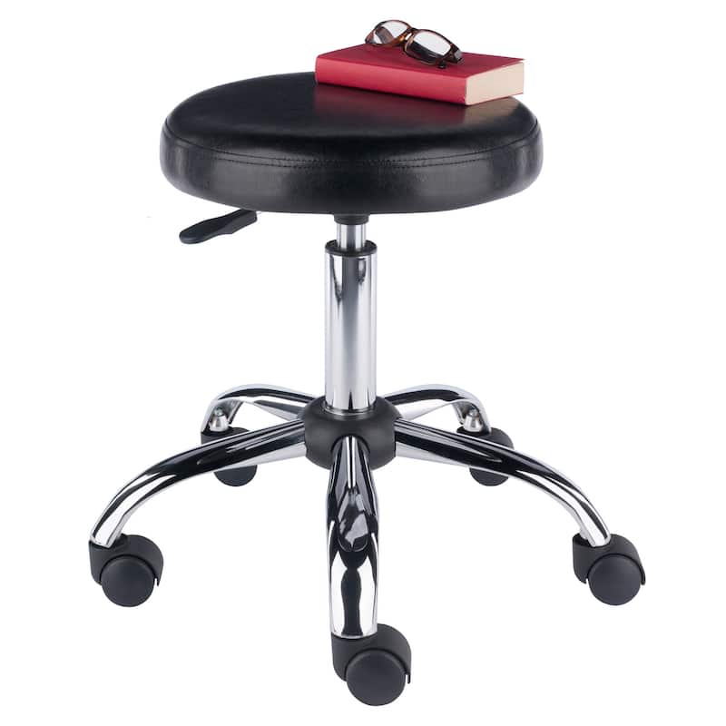 Adjustable Height Round Seat Swivel Stool with Wheels Black Chrome - 22.52 x 22.52 x 23.02 inches