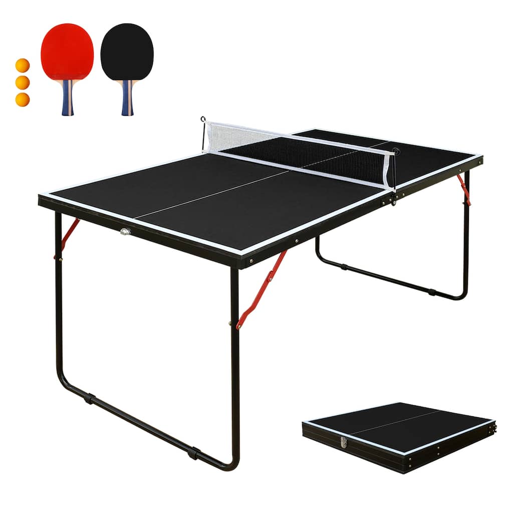 Anmytek 4.5ft Black Table Tennis Table Foldable & Portable Ping Pong Table Set with Net and 2 Ping Pong Paddles