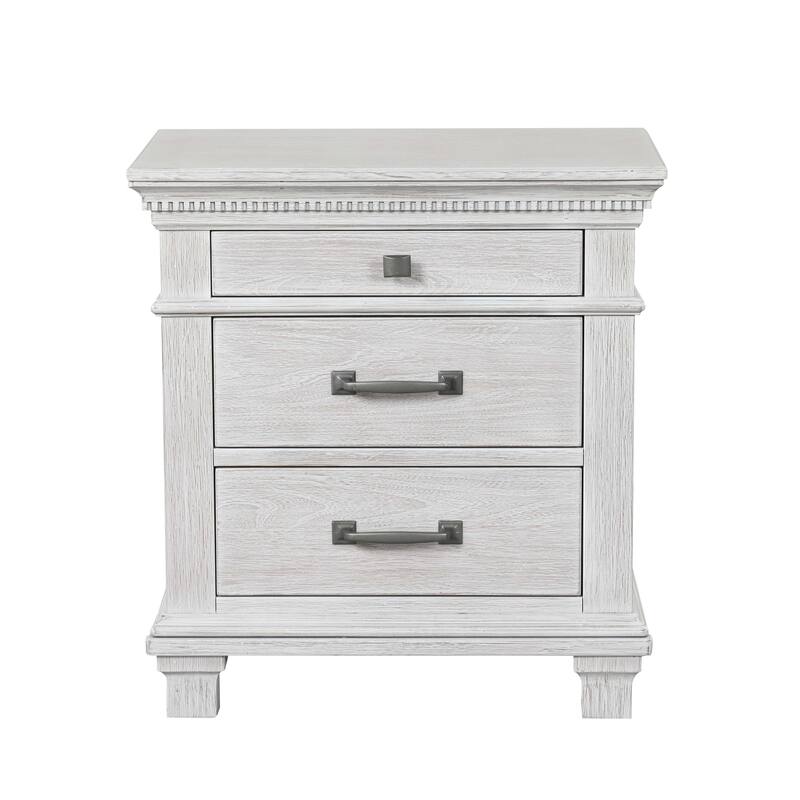 Transitional Nightstand - Weathered Gray Finish with Dental Molding & Metal Handles