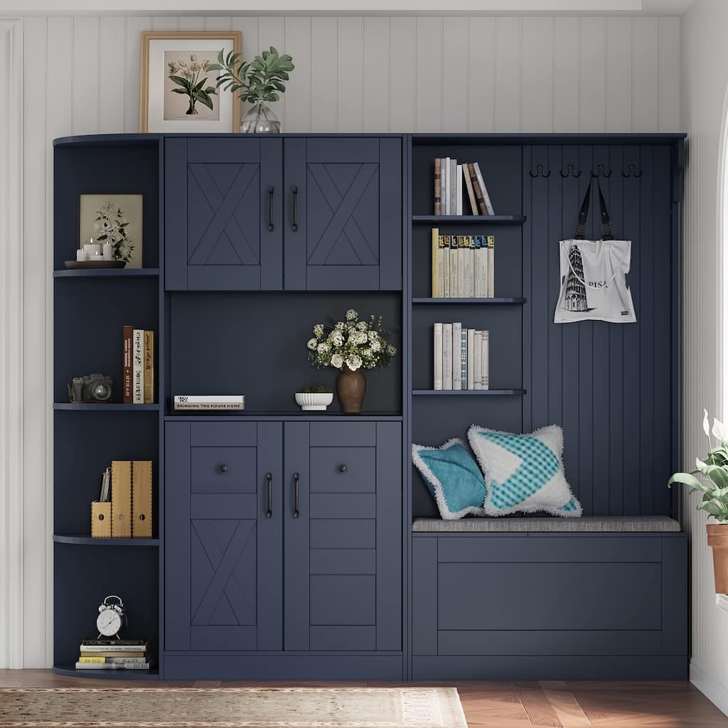 2 in 1 Hall Tree and Storage Cabinet for Living Room and Hallway