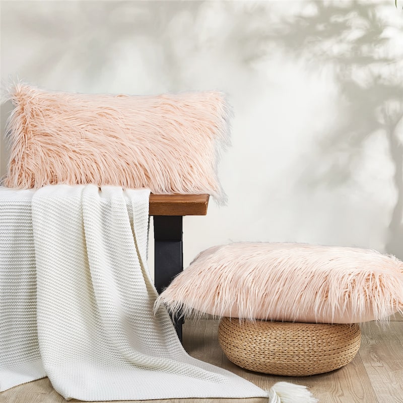 Karenne FauxFur Throw Pillow Covers (Set of 2), NO INSERT - 14" x 26" - Rose