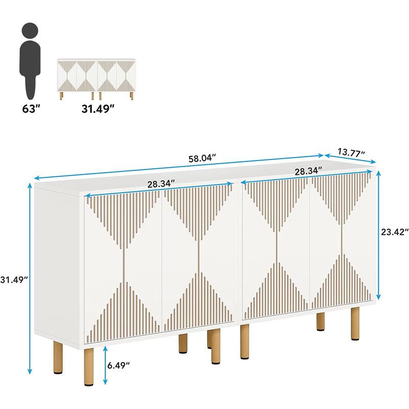 White Sideboard Buffet Set, Modern Sideboard Storage Cabinet with Door