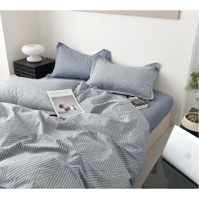 Kang Black Gray Striped 100% Cotton Comforter Set King