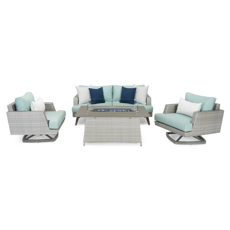 Portofino Casual 4 Piece Sunbrella Outdoor Patio Motion Fire Seating Set