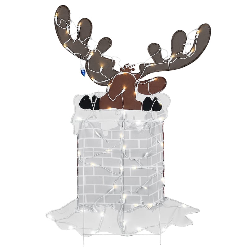 National Tree Company 47 in. Pre-Lit Reindeer Stuck in Chimney Decoration - Red - 47 in