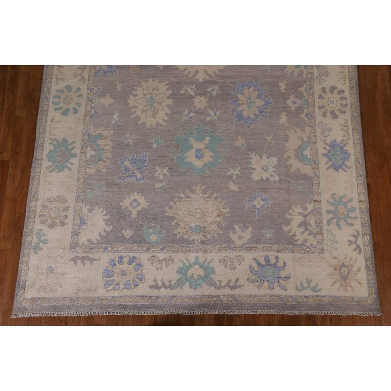 Hand Knotted Oriental 100% Wool Carpet Transitional Floral Greys & Charcoal Oushak Area Rug - 10' 2'' X 7' 10''