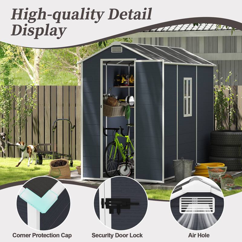4*8ft resin storage shed, high quality pp material,strong structure,Outside Sheds, waterproof, rust and UV proof